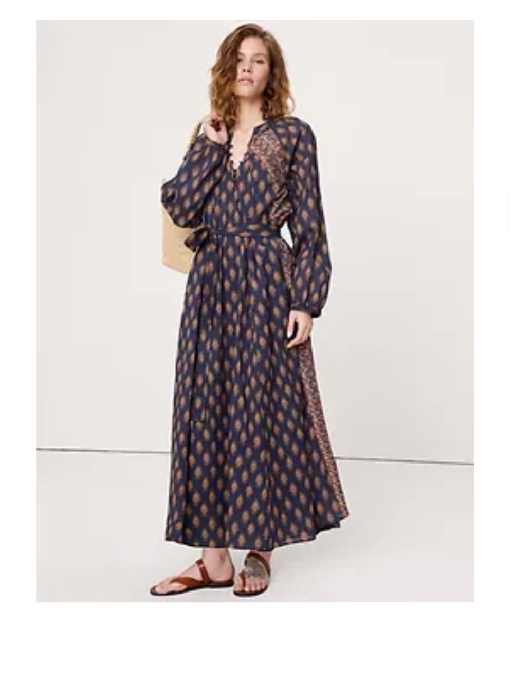 Banana Republic Navy Maxi Dress with Warm Print